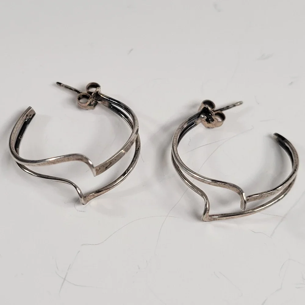 925 Sterling Earrings Lot Of 3 Pairs Quartz Moon Crystal‎ Triangle Hoop Jewelry